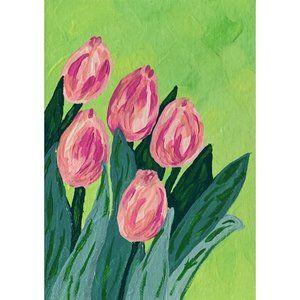 Pink Shades of Tulips Acrylic Painting 5 x 7